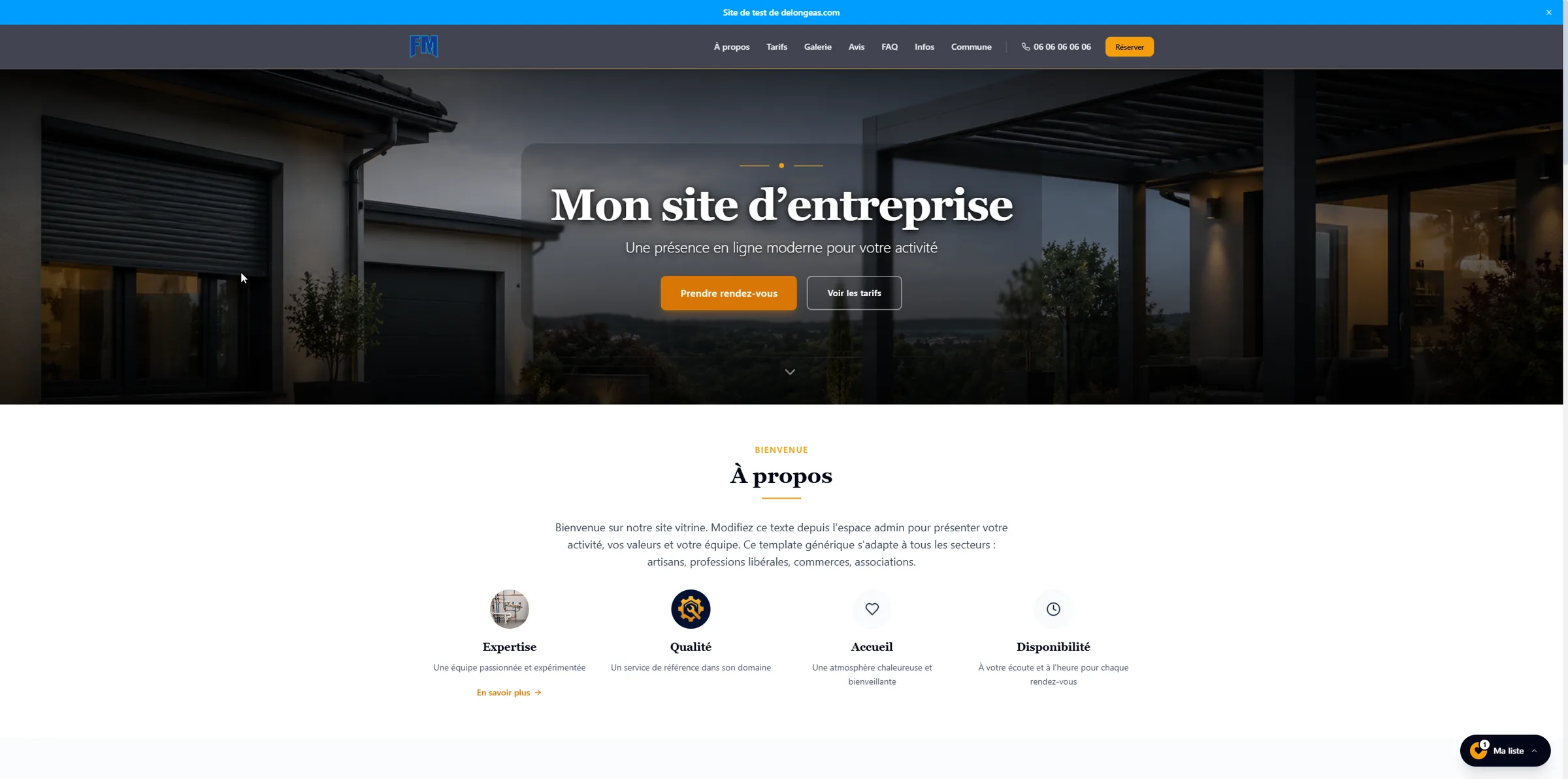 Capture d'écran du site Démo
